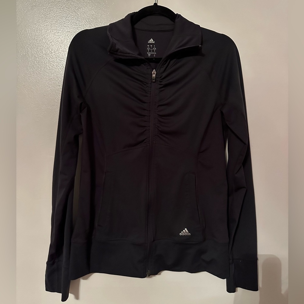 Adidas Climalite Dark Grey Ruched Athletic Zip-Up